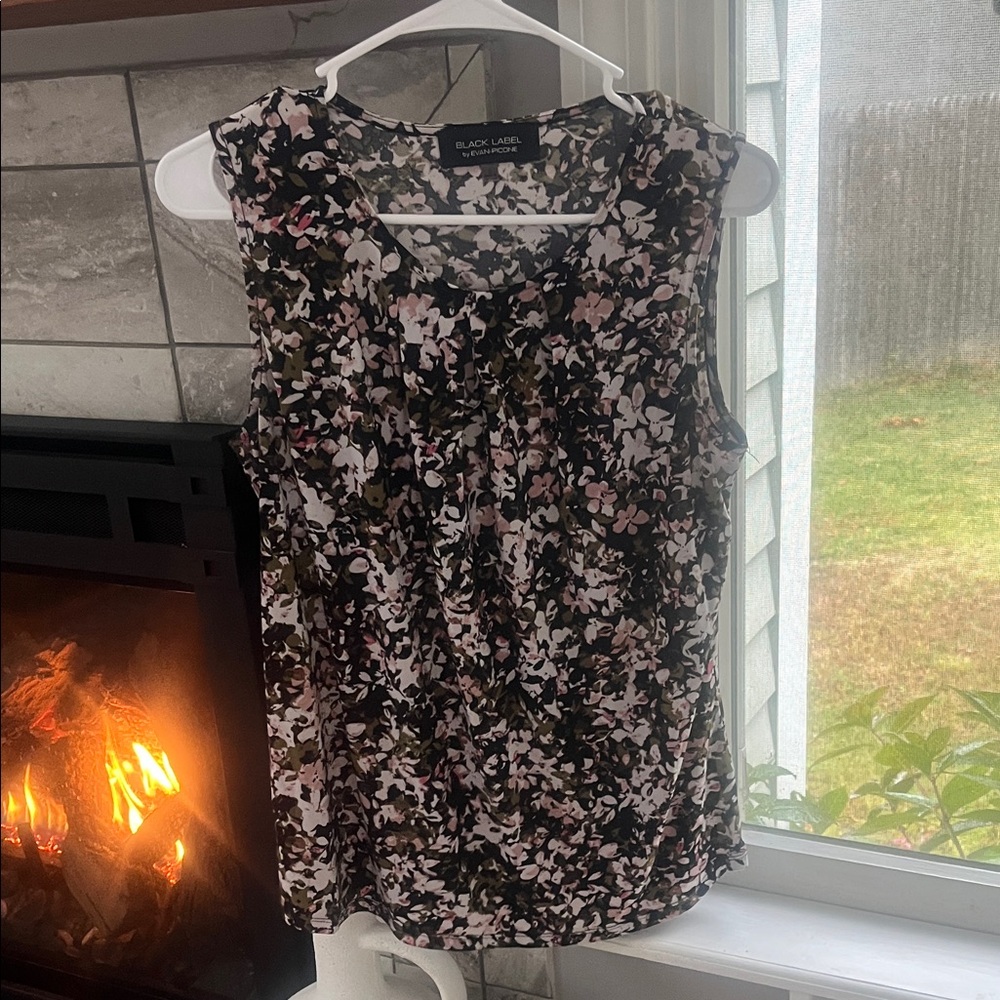 Black Label Women's Floral Sleeveless Blouse - Black and Pink